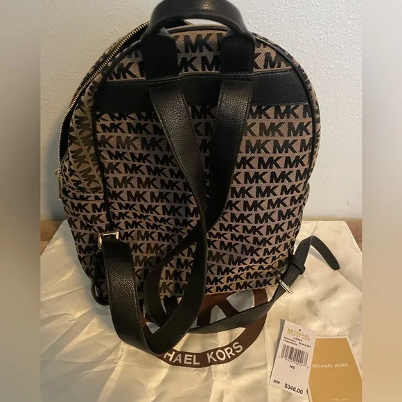 MICHAEL KORS LARGE ABBEY MONOGRAM BROWN/BLACK BACKPACK❗️NWT - Picture 2 of 5